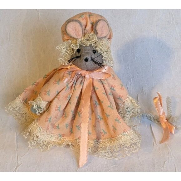 Handmade Granny Mouse Doll Grandma Cloth Cottage Country Core Lace Vtg 5" Tiny - Picture 14 of 14